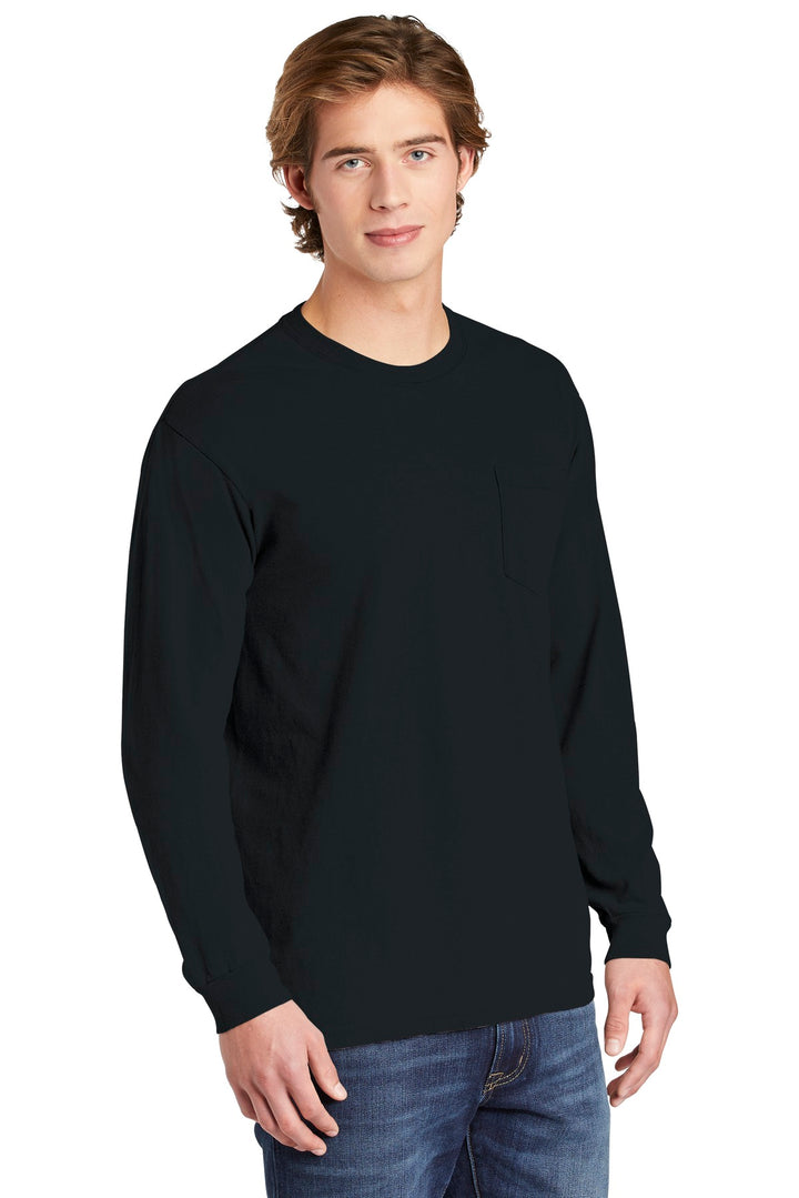 Black COMFORT COLORS Heavyweight Ring Spun Long Sleeve Pocket Tee. 4410