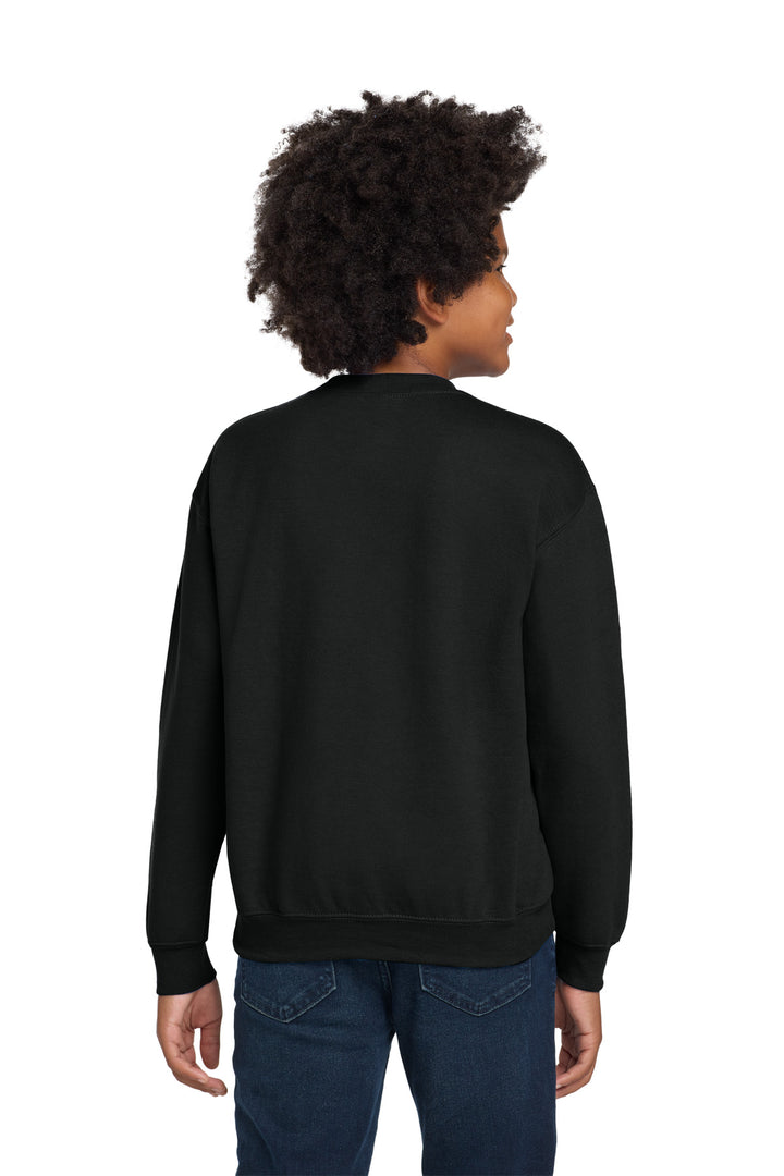 Black Gildan Youth Heavy Blend Crewneck Sweatshirt. 18000B