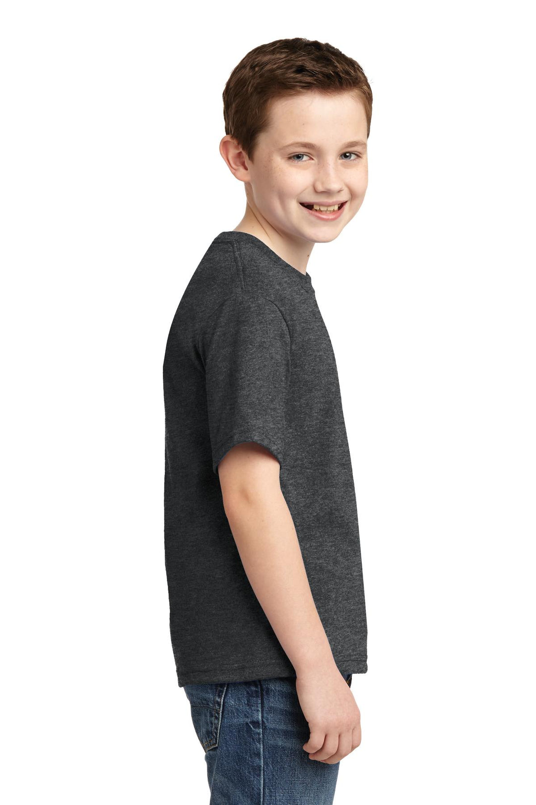 Black Hthr Jerzees - Youth Dri-Power 50/50 Cotton/Poly T-Shirt. 29B