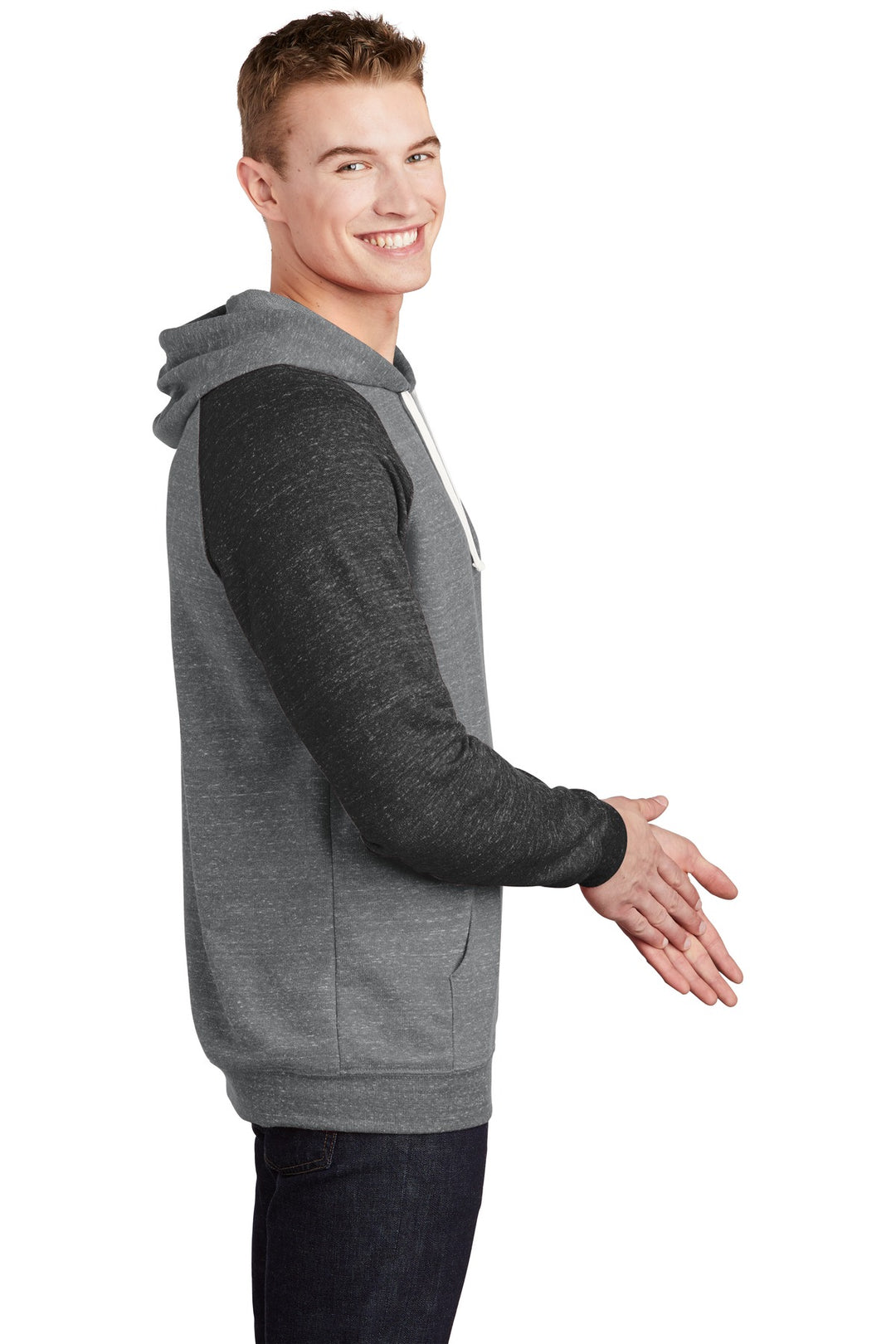 Charcoal/Black Jerzees Snow Heather French Terry Raglan Hoodie 90M