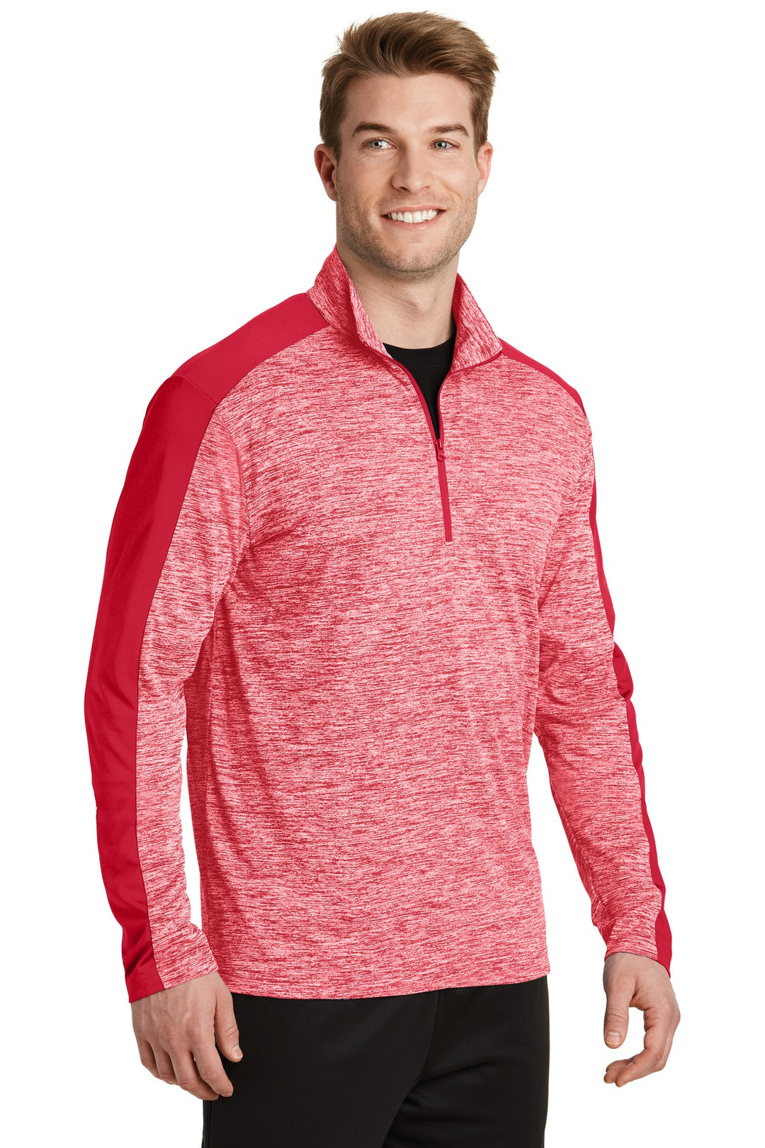 Dp Red E/Dp Rd Sport-Tek PosiCharge Electric Heather Colorblock 1/4-Zip Pullover. ST397