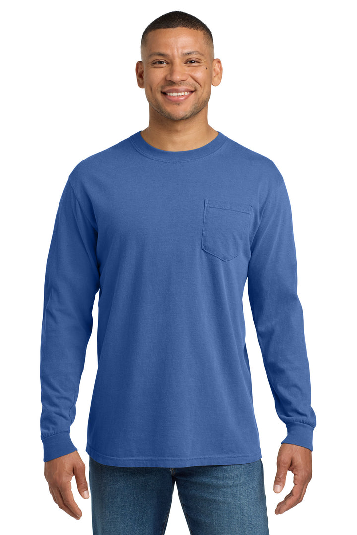 Flo Blue COMFORT COLORS Heavyweight Ring Spun Long Sleeve Pocket Tee. 4410