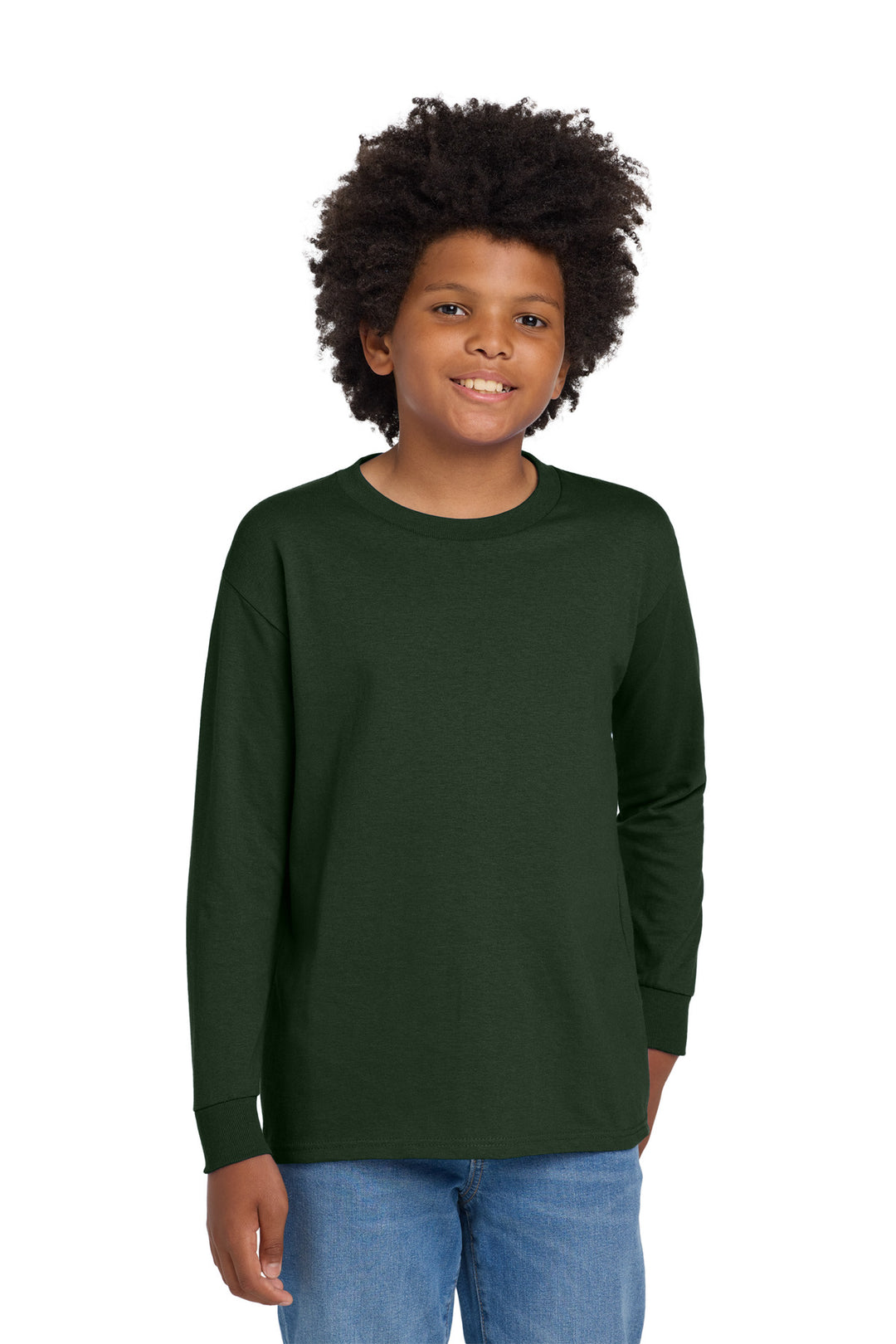ForestGrn Gildan Youth Heavy Cotton 100% Cotton Long Sleeve T-Shirt. 5400B