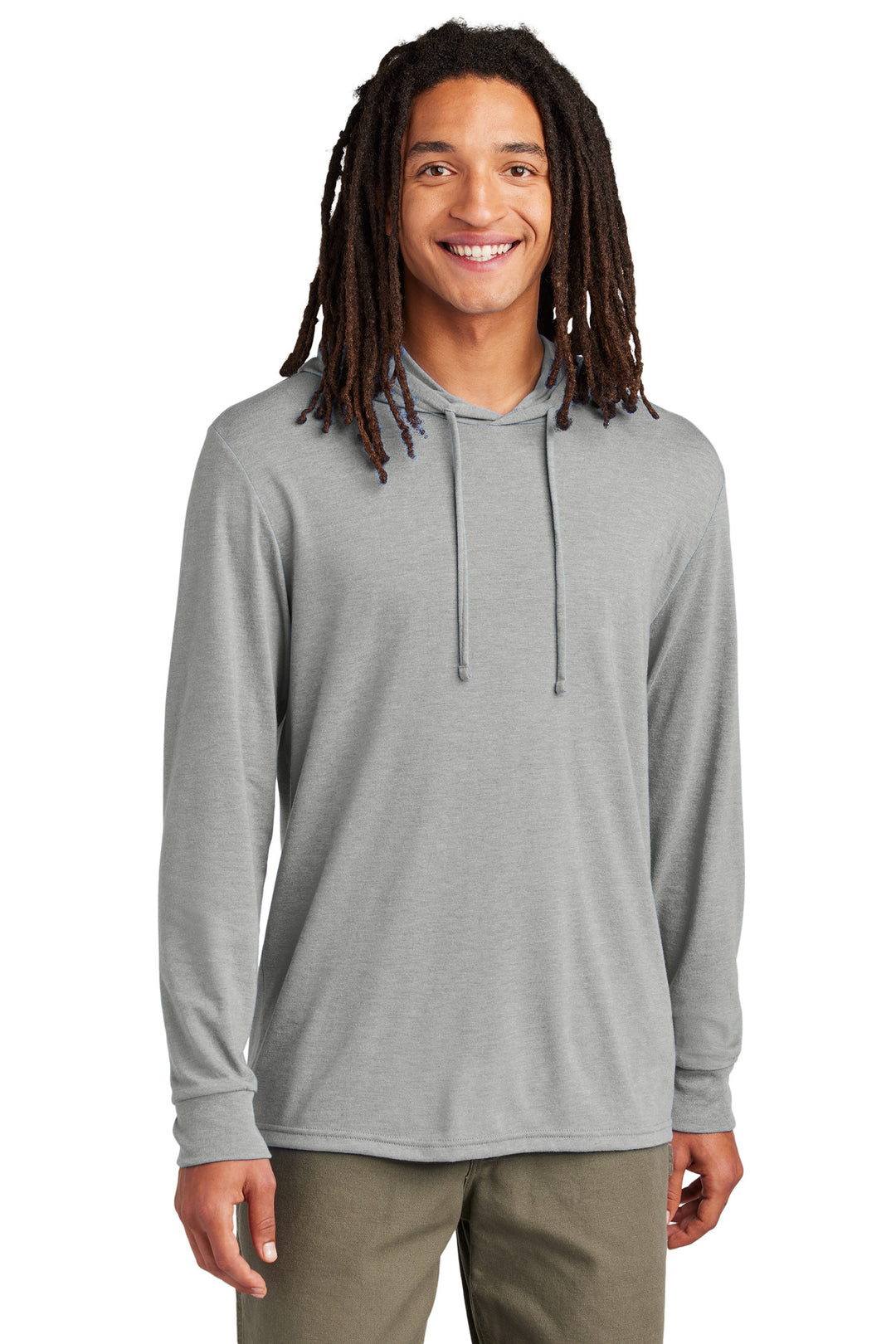 Front View of AlumGrey Allmade Unisex Tri-Blend Hoodie Tee AL6003