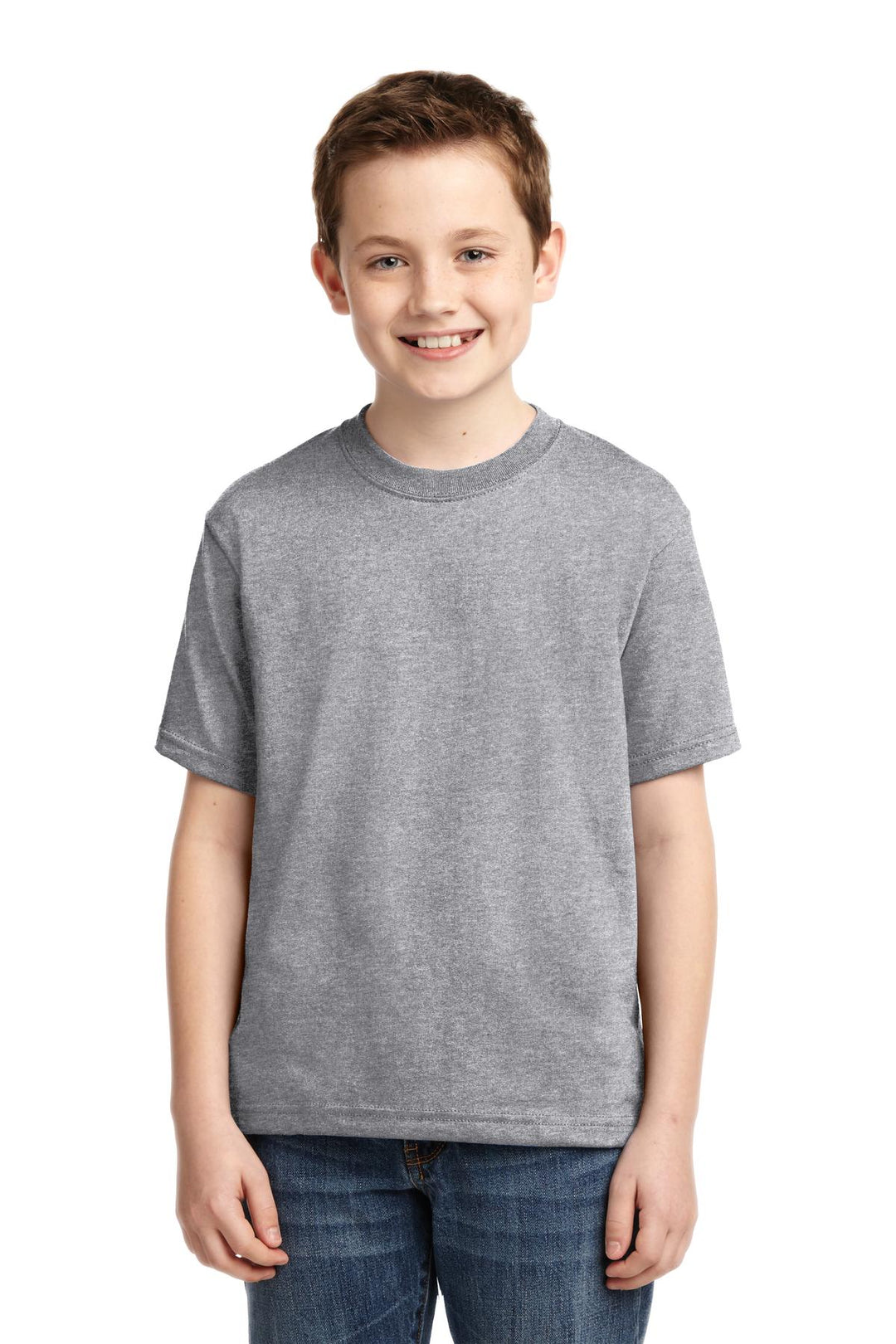 Front View of Athletic Hthr Jerzees - Youth Dri-Power 50/50 Cotton/Poly T-Shirt. 29B