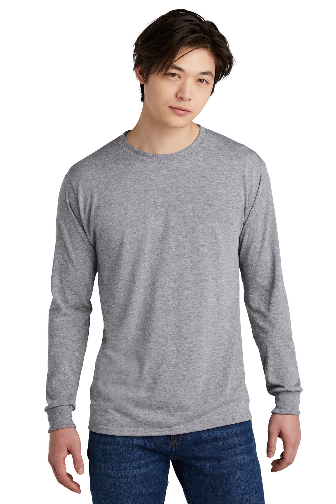 Front View of AthlHthr Jerzees Dri-Power 100% Polyester Long Sleeve T-Shirt 21LS