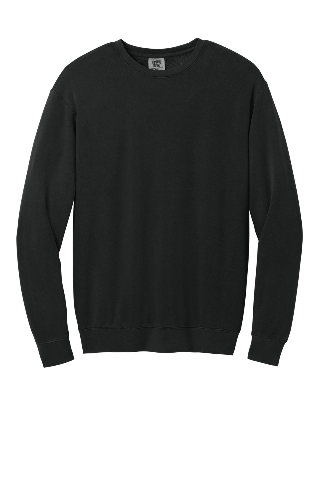 Front View of Black Comfort Colors Lightweight Crewneck Sweatshirt 1466