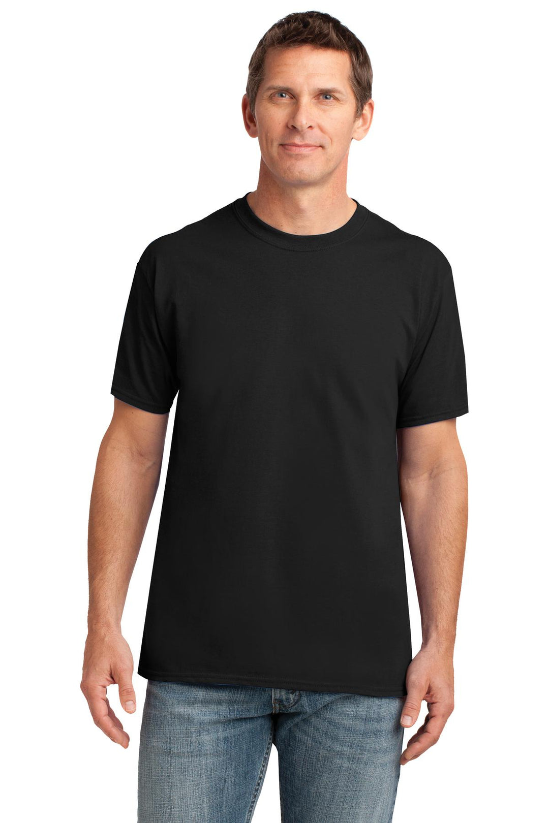 Front View of Black Gildan Gildan Performance T-Shirt. 42000