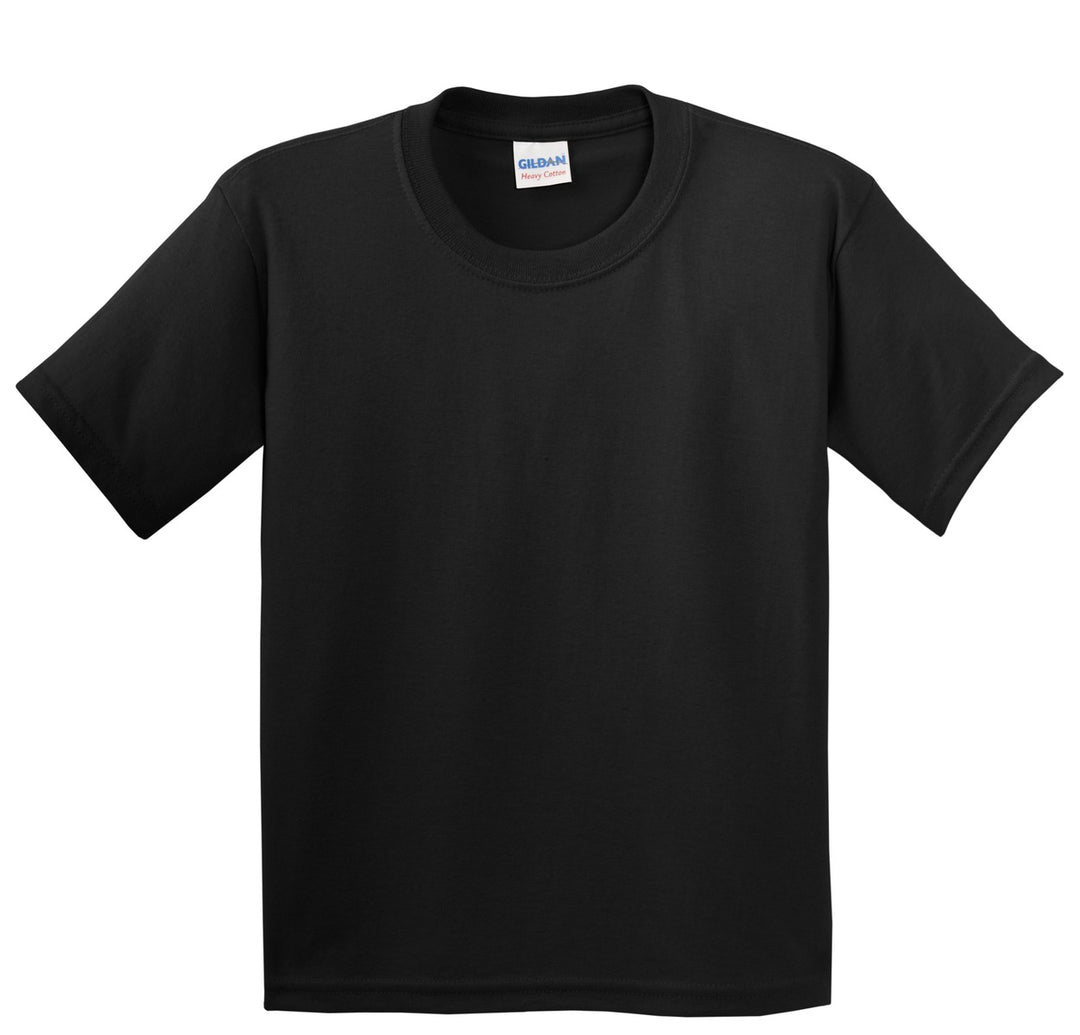 Front View of Black Gildan - Youth Heavy Cotton 100% Cotton T-Shirt. 5000B