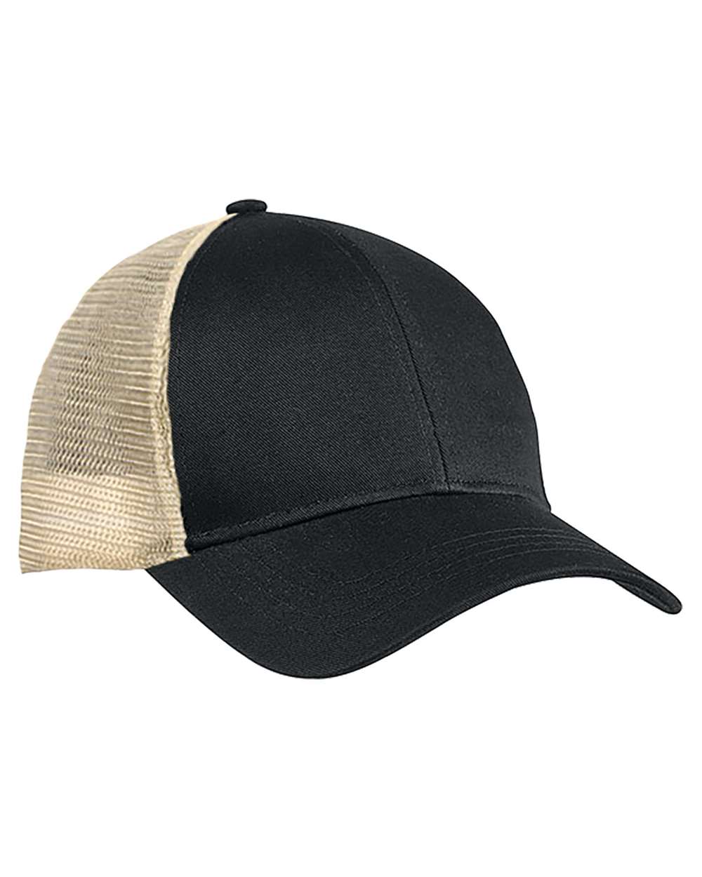 Front View of Black/ Oyster Eco Trucker Cap - EC7070