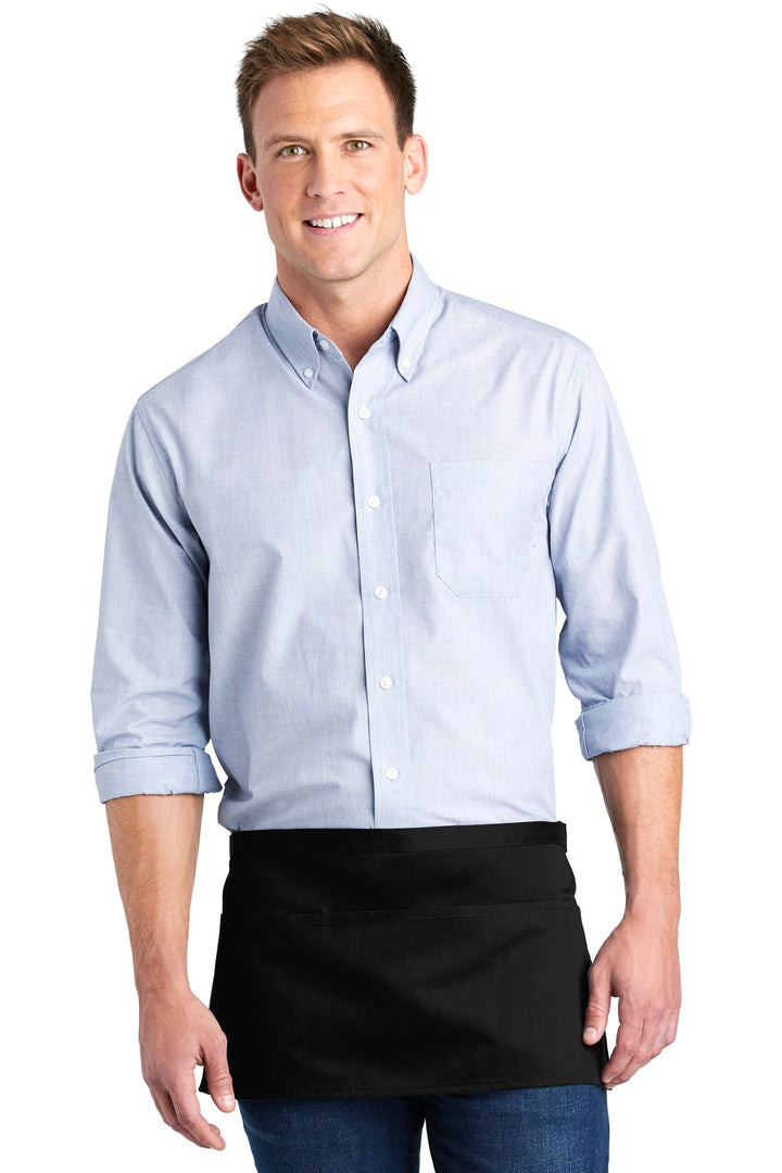 Front View of Black Port Authority Three-Pocket Waist Apron. A602
