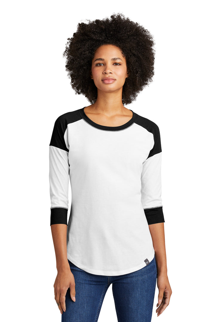 Front View of Black/White New Era Women's Heritage Blend 3/4-Sleeve Baseball Raglan Tee. LNEA104