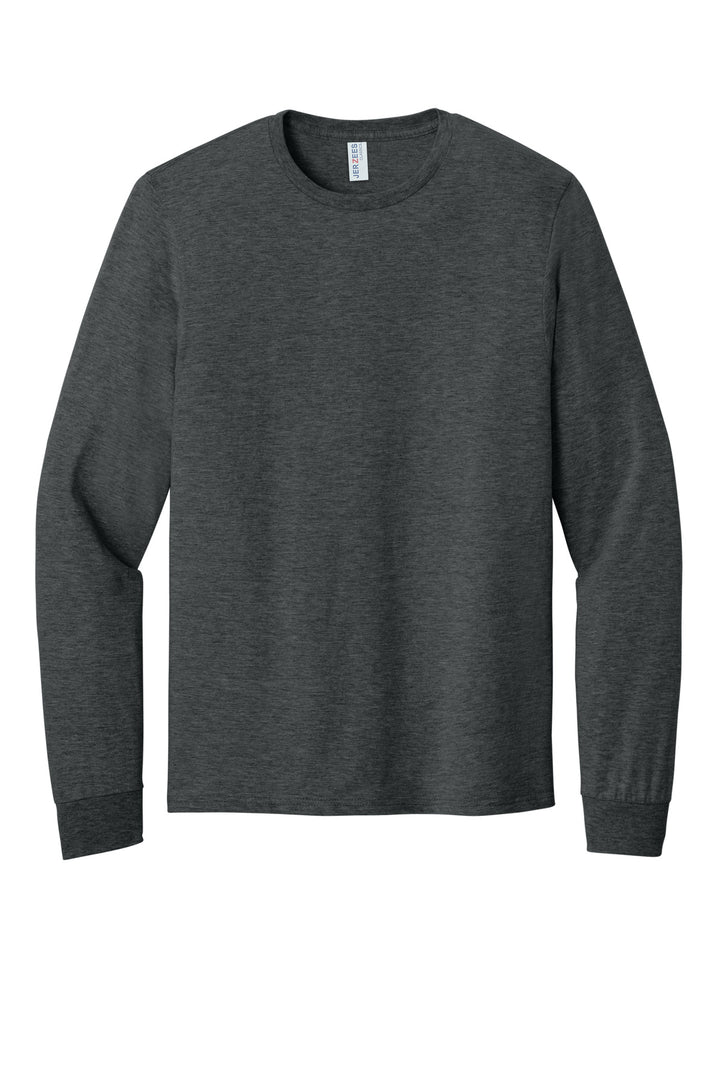 Front View of BlkHthr Jerzees Classics Unisex Cotton Long Sleeve T-Shirt 363L
