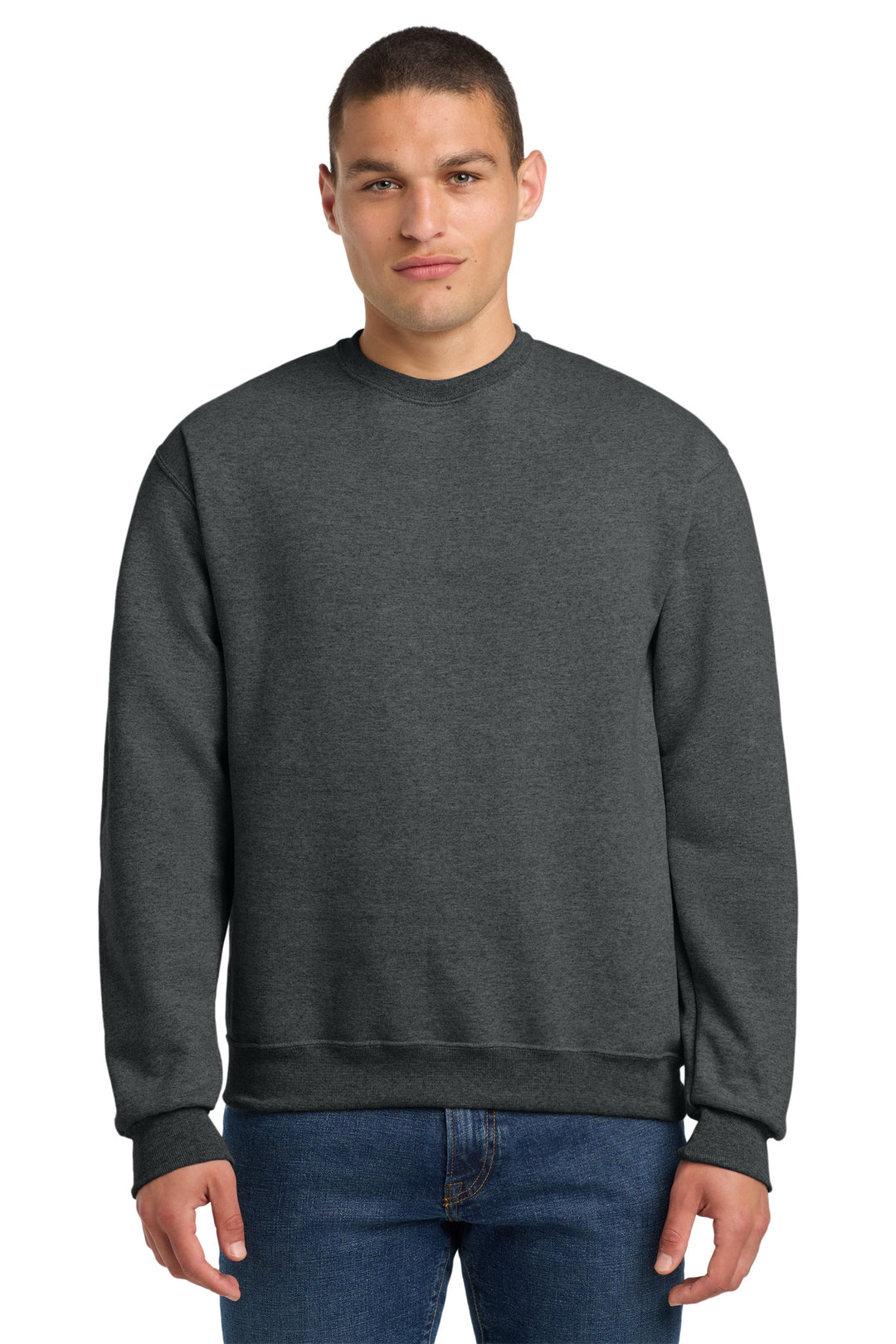 Front View of BlkHthr Jerzees Super Sweats NuBlend - Crewneck Sweatshirt. 4662M