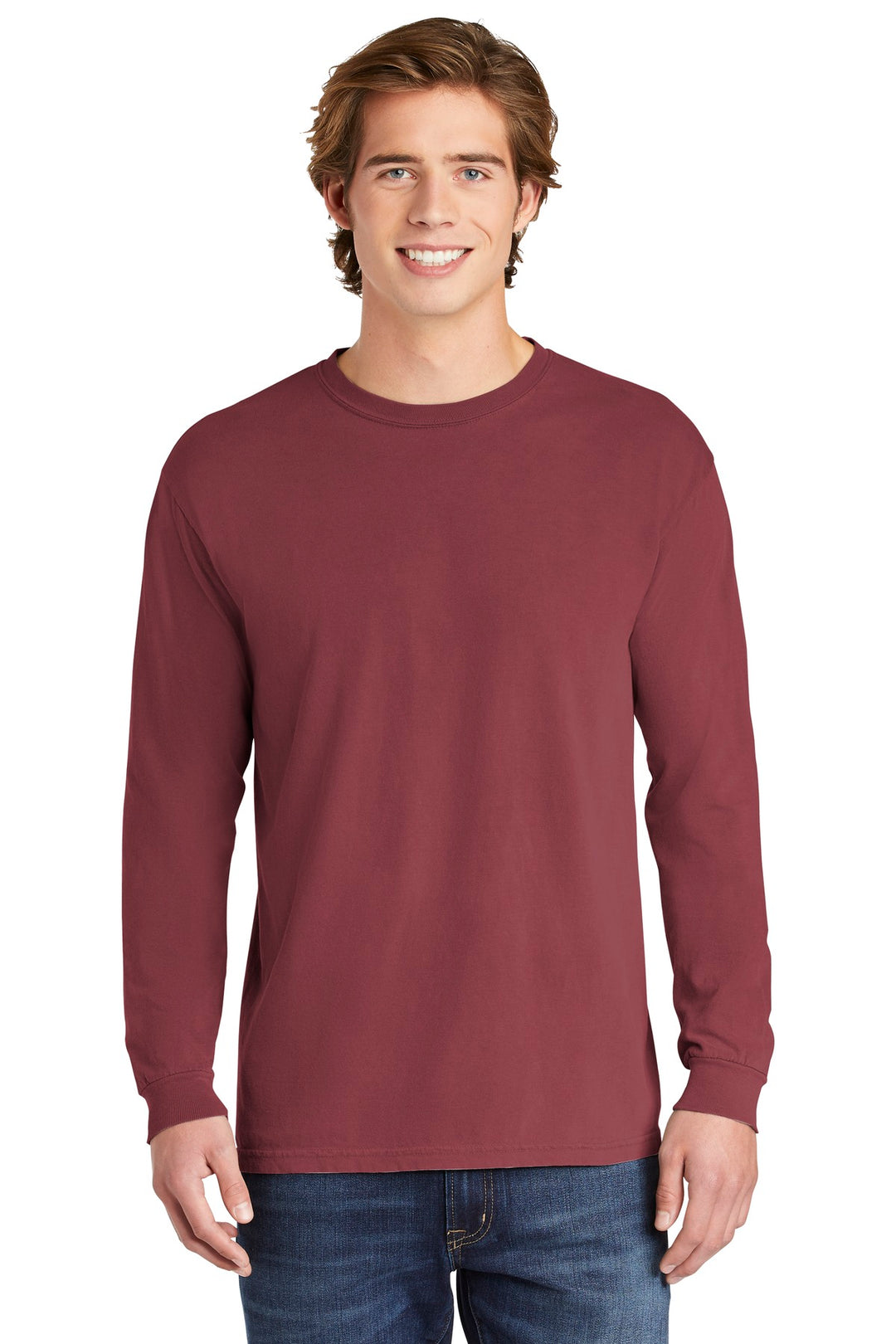 Front View of Brick COMFORT COLORS Heavyweight Ring Spun Long Sleeve Tee. 6014