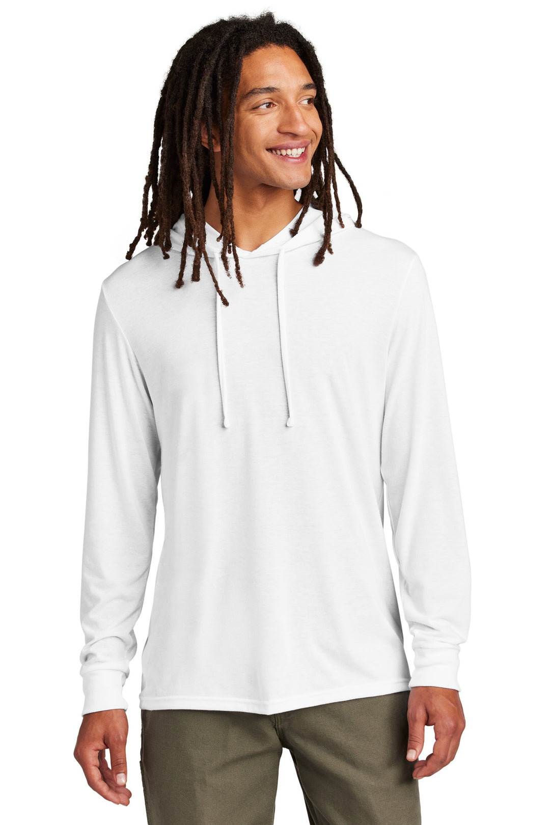 Front View of BrtWhite Allmade Unisex Tri-Blend Hoodie Tee AL6003