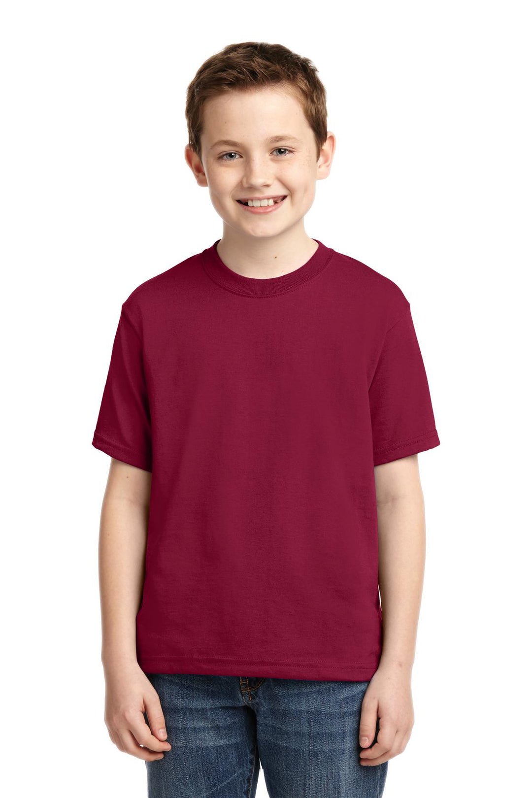 Front View of Cardinal Jerzees - Youth Dri-Power 50/50 Cotton/Poly T-Shirt. 29B