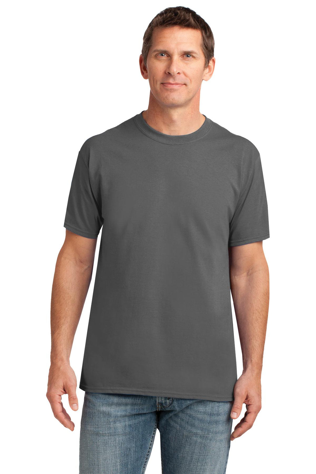 Front View of Charcoal Gildan Gildan Performance T-Shirt. 42000
