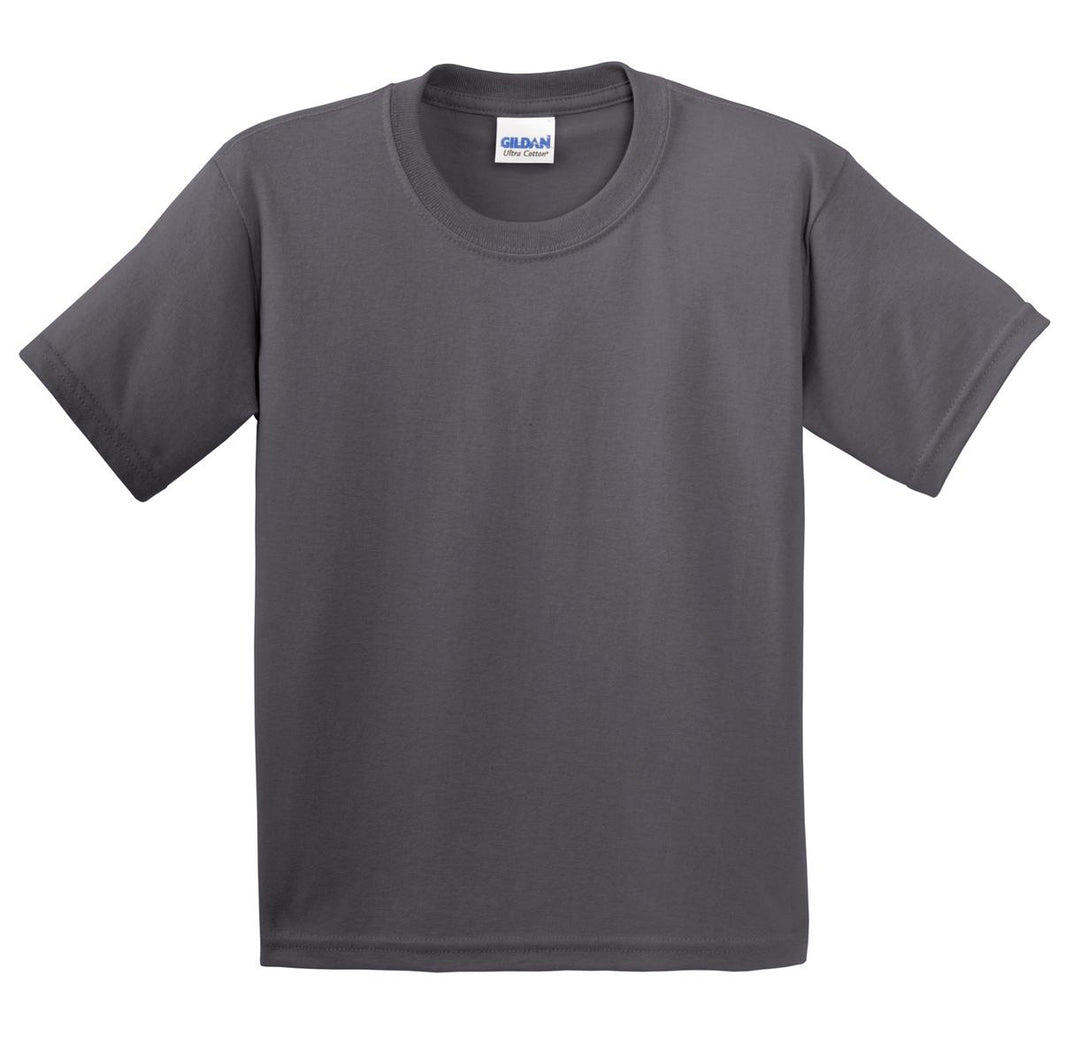 Front View of Charcoal Gildan - Youth Ultra Cotton 100% US Cotton T-Shirt. 2000B