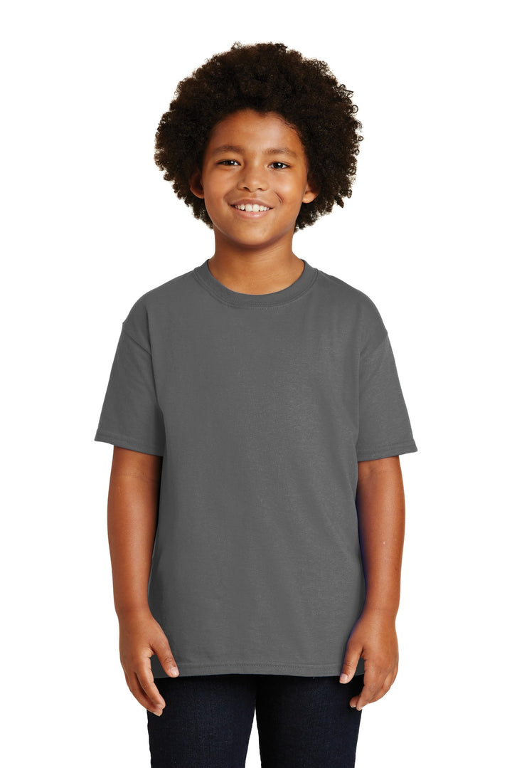 Front View of Charcoal Gildan - Youth Ultra Cotton 100% US Cotton T-Shirt. 2000B
