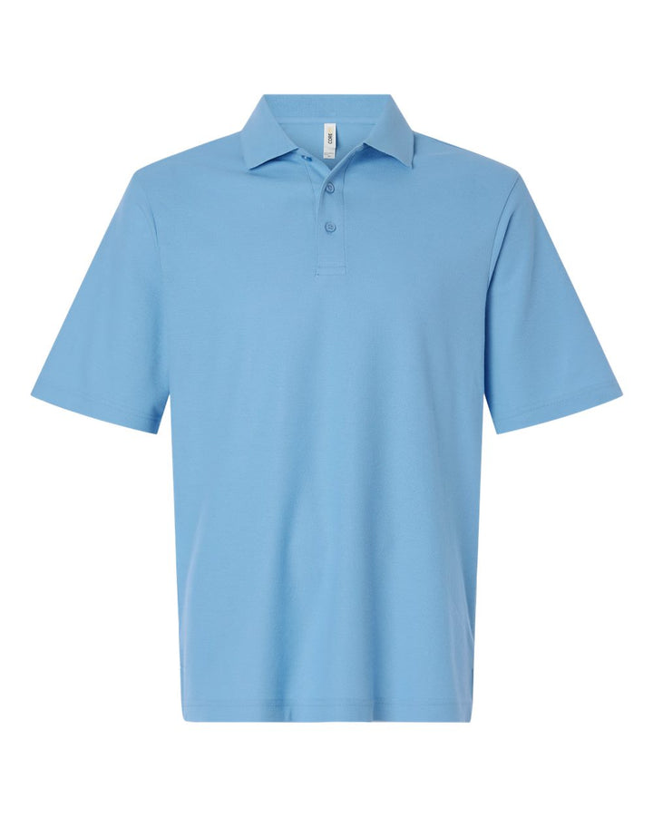 Front View of Columbia Blue Men's Resolve CVC Performance Pique Polo - CE106