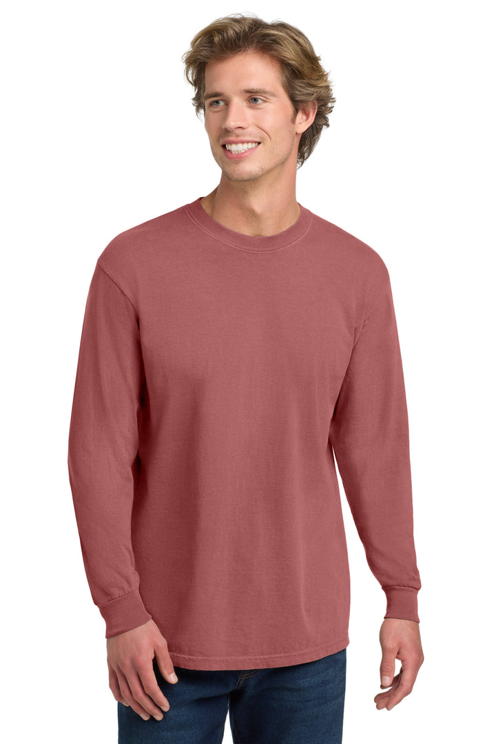 Front View of Crimson COMFORT COLORS Heavyweight Ring Spun Long Sleeve Tee. 6014