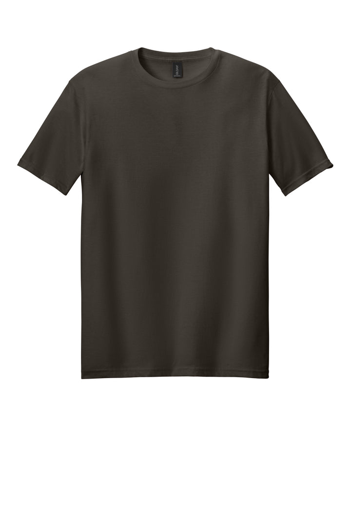 Front View of Dark Chocolate Gildan Softstyle T-Shirt. 64000
