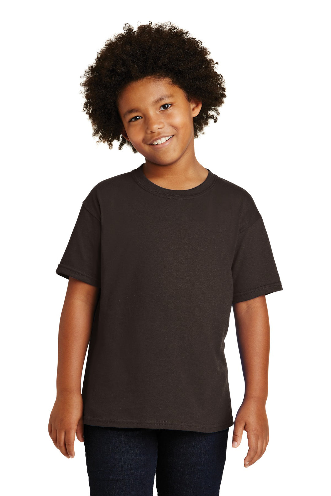 Front View of Dark Chocolate Gildan - Youth Heavy Cotton 100% Cotton T-Shirt. 5000B