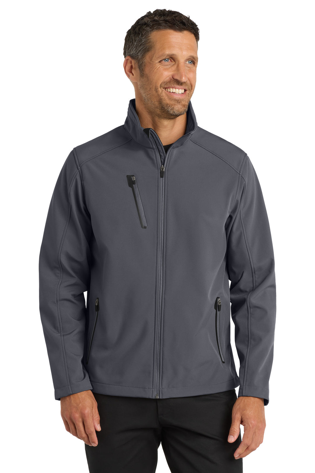 Front View of Deep Smoke Port Authority Welded Soft Shell Jacket. J324