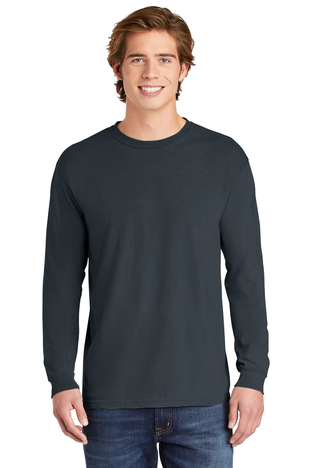Front View of Denim COMFORT COLORS Heavyweight Ring Spun Long Sleeve Tee. 6014