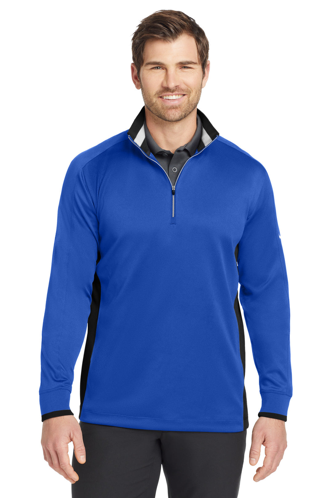 Front View of Gm Ryl/Blk/Wht Nike Dri-FIT 1/2-Zip Cover-Up. 578673