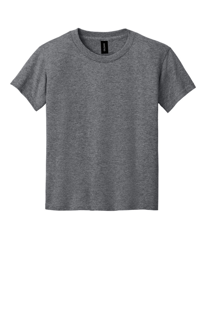 Front View of GphHeather Gildan Youth DryBlend 50 Cotton/50 Poly T-Shirt. 8000B