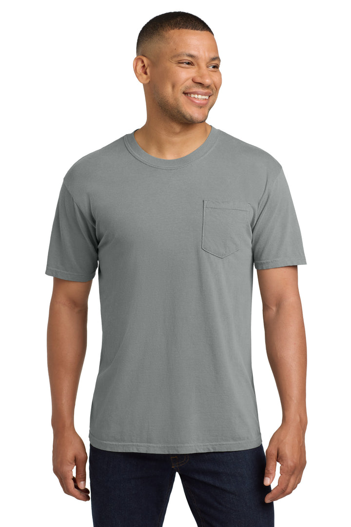 Front View of Granite COMFORT COLORS Heavyweight Ring Spun Pocket Tee. 6030