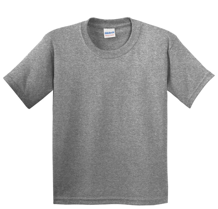 Front View of Graphite Hthr Gildan - Youth Heavy Cotton 100% Cotton T-Shirt. 5000B