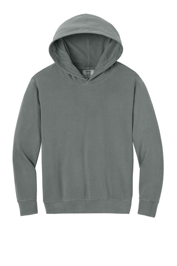 Front View of Grey Comfort Colors Youth Lightweight Hooded Sweatshirt 1467Y