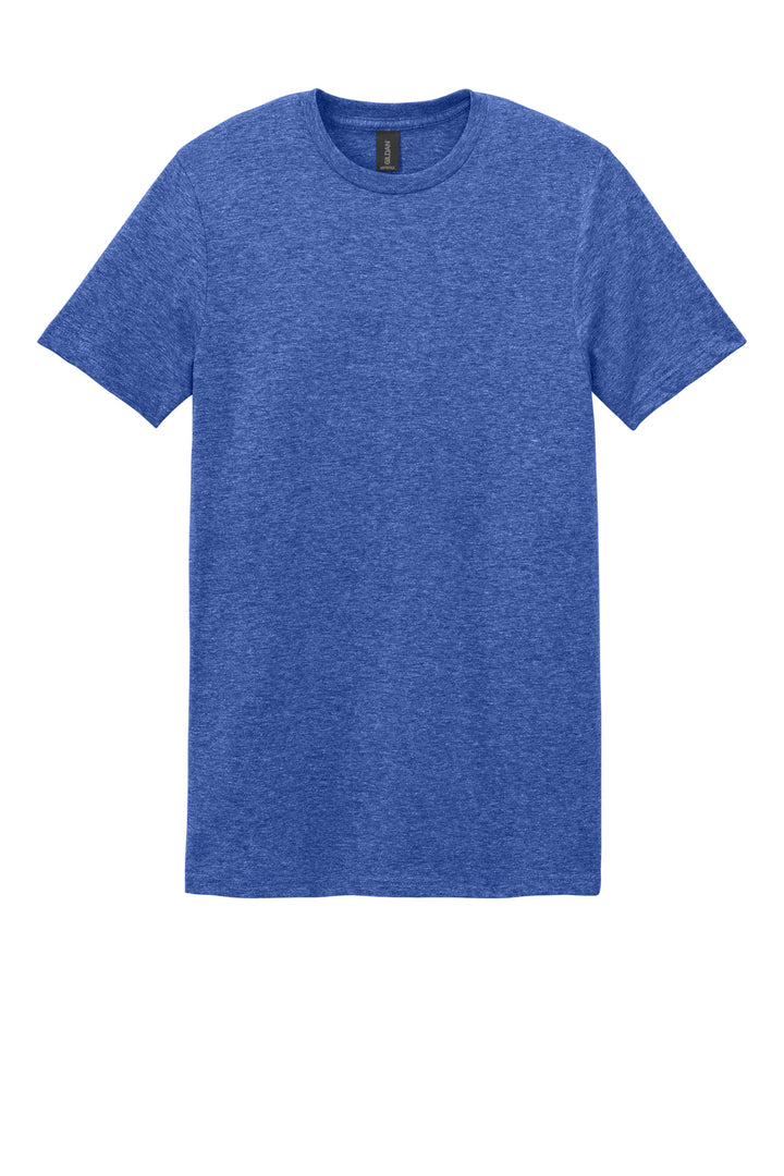 Front View of Heather Royal Gildan Softstyle T-Shirt. 64000