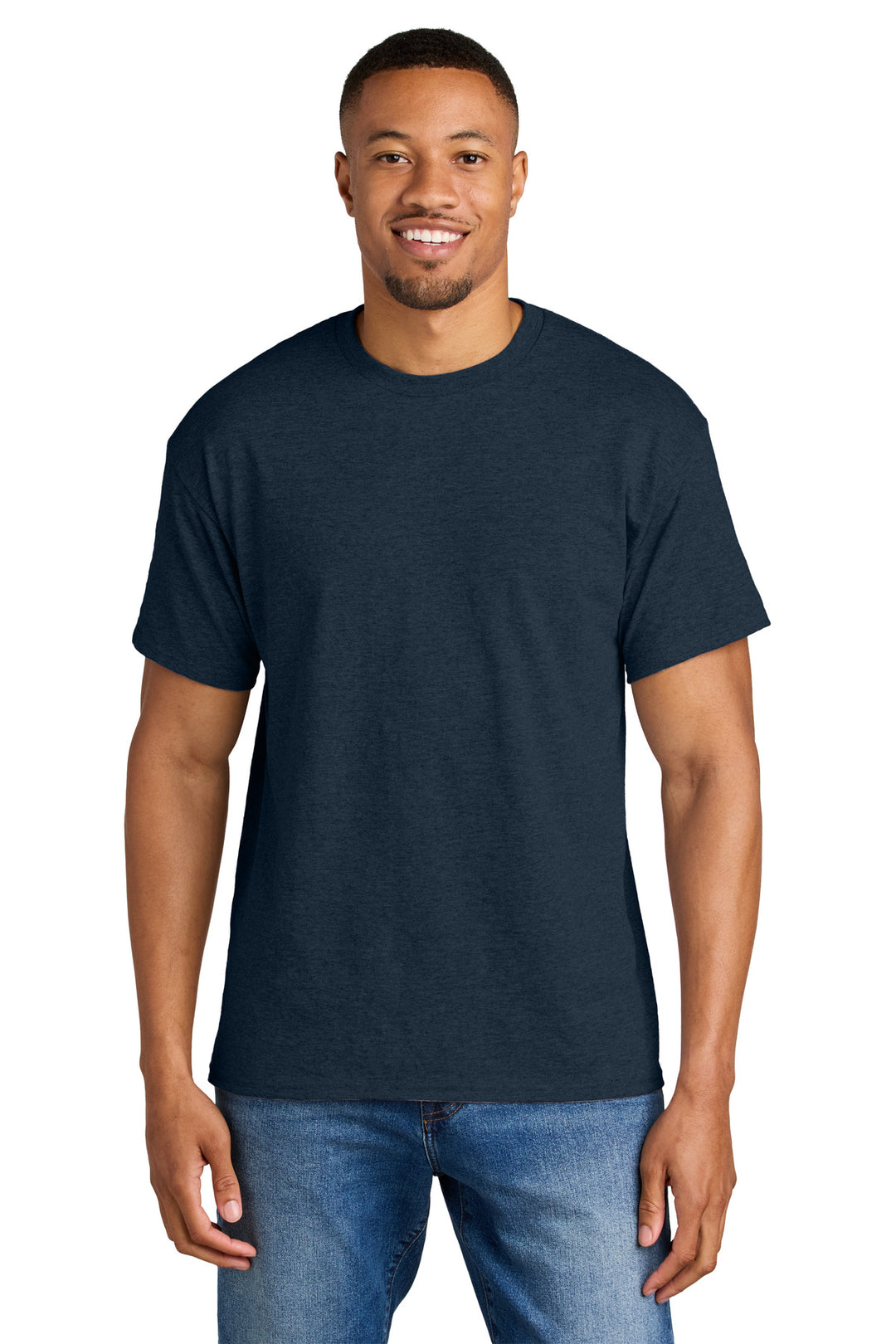 Front View of HthrDkNavy Gildan DryBlend 50 Cotton/50 Poly T-Shirt. 8000