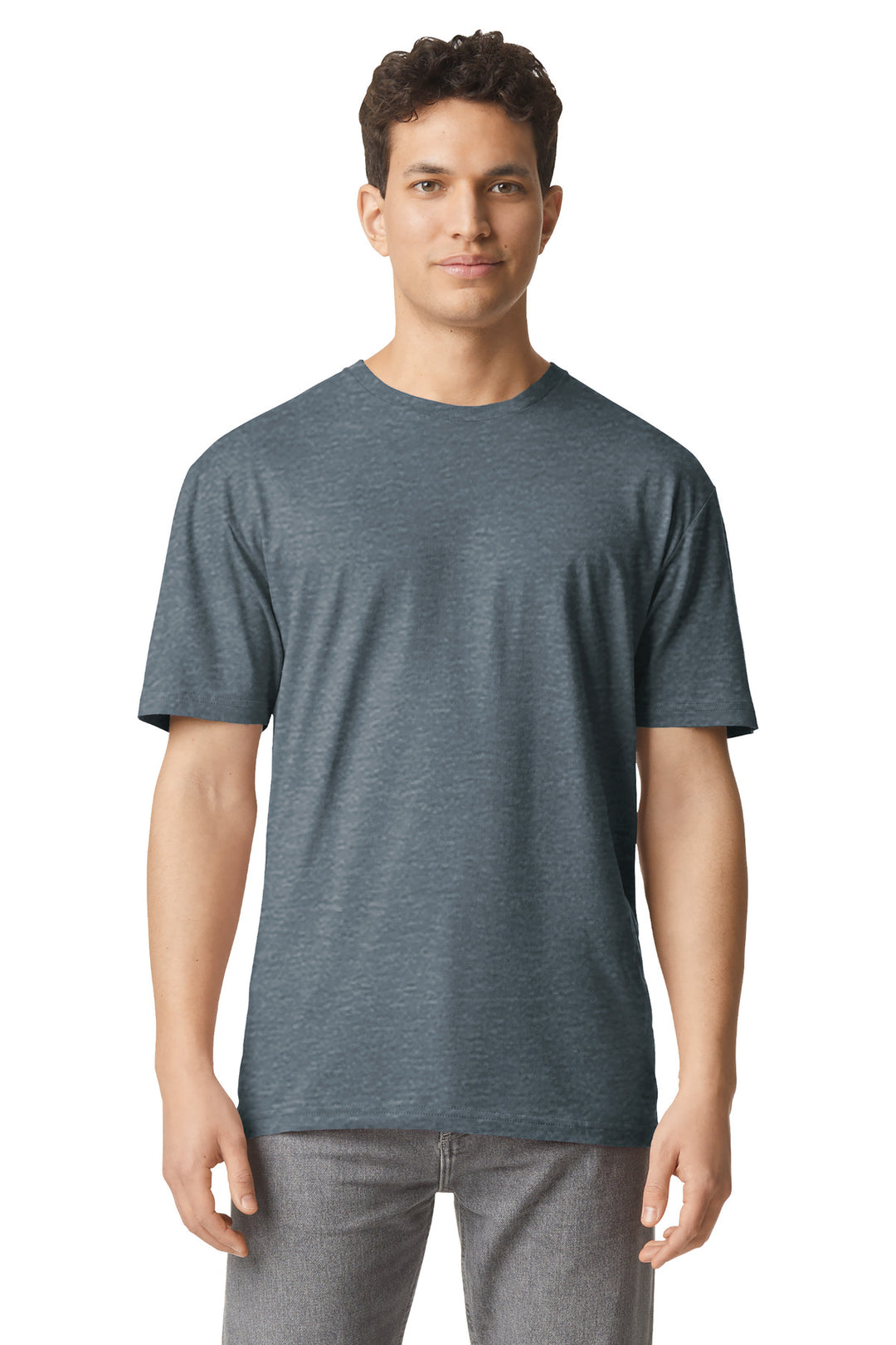 Front View of HthrNavy Gildan Light Cotton Tee 3000