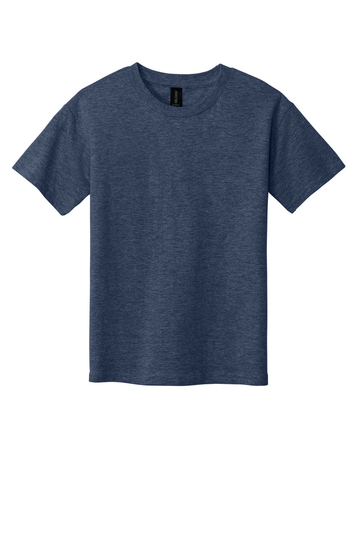 Front View of HthrNavy Gildan Youth Softstyle T-Shirt 64000B
