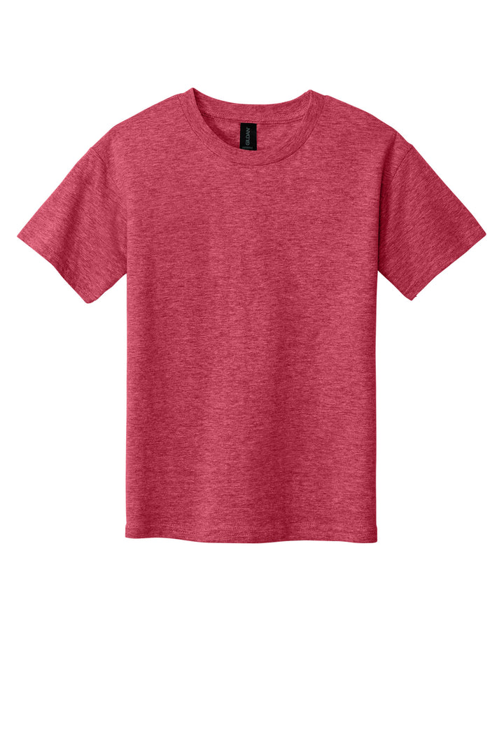 Front View of HthrRed Gildan Youth Softstyle T-Shirt 64000B