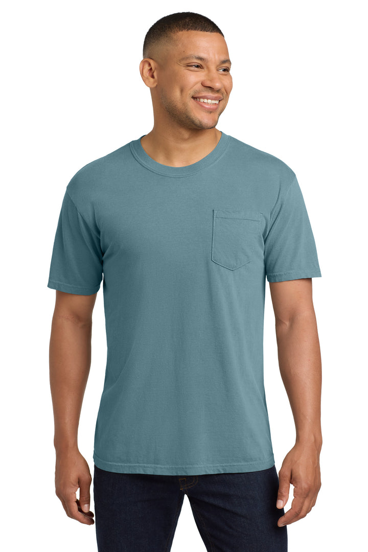 Front View of Ice Blue COMFORT COLORS Heavyweight Ring Spun Pocket Tee. 6030