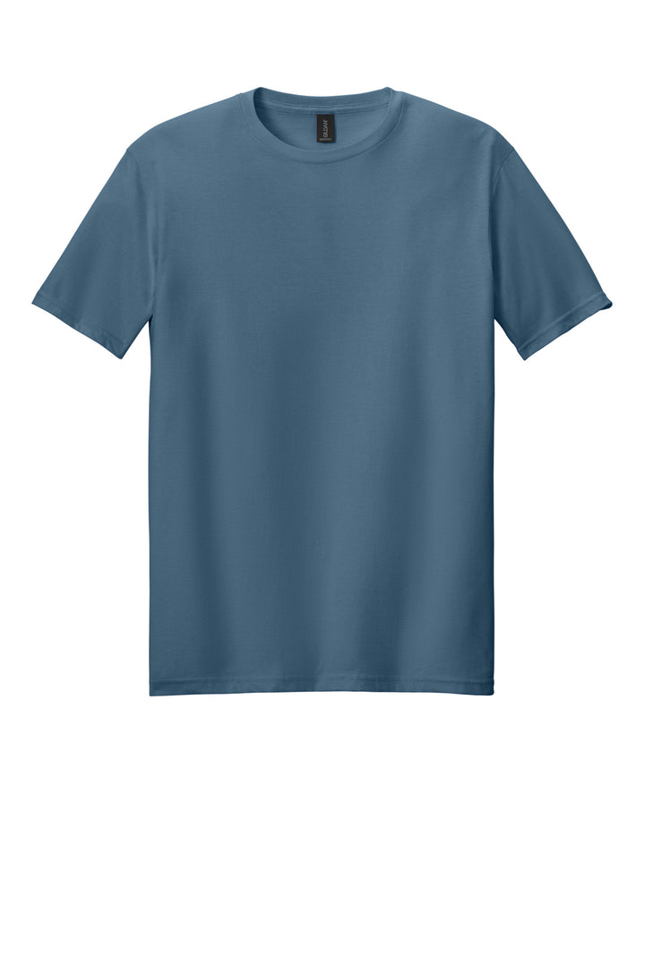 Front View of Indigo Blue Gildan Softstyle T-Shirt. 64000