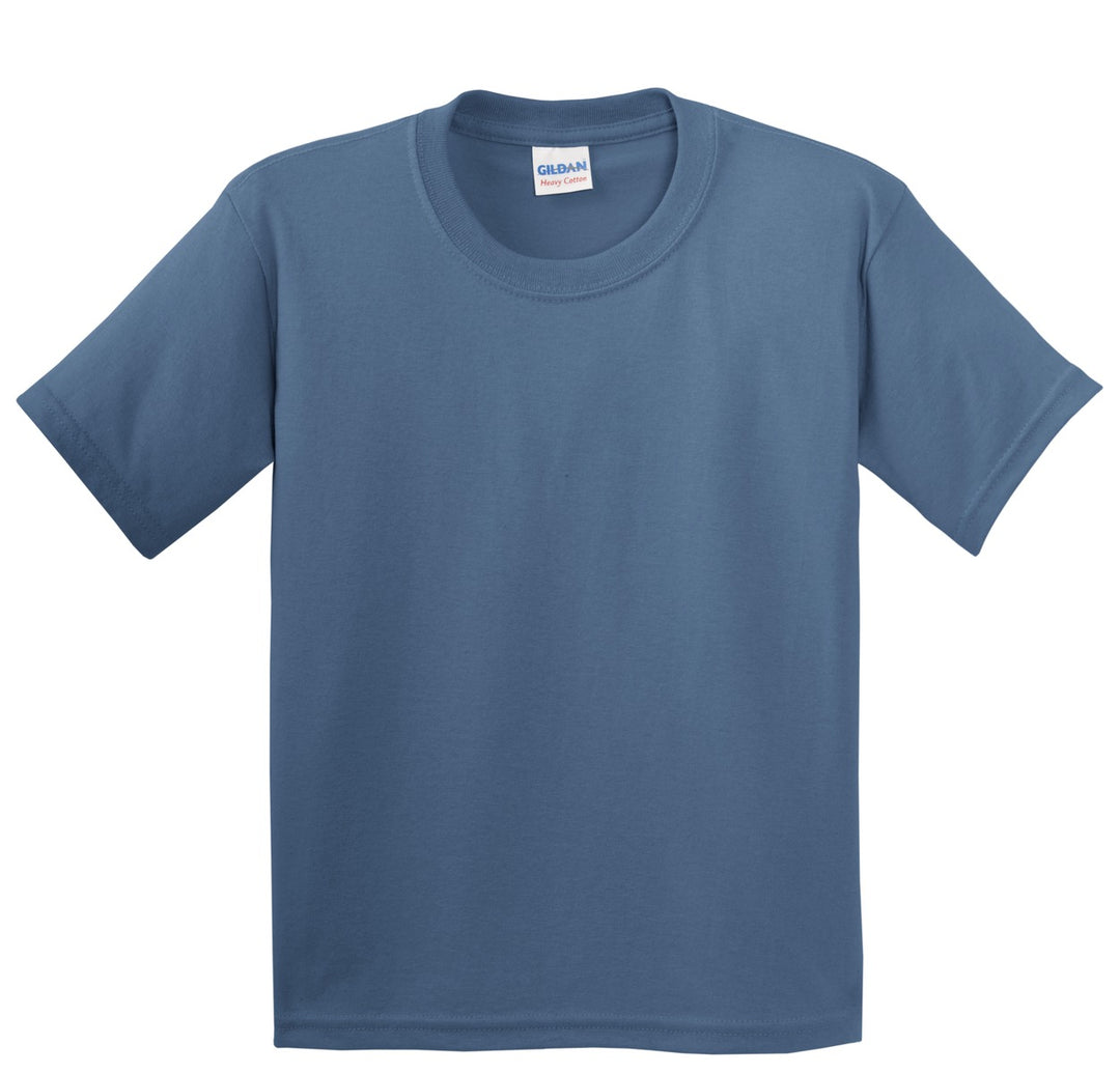 Front View of Indigo Blue Gildan - Youth Heavy Cotton 100% Cotton T-Shirt. 5000B