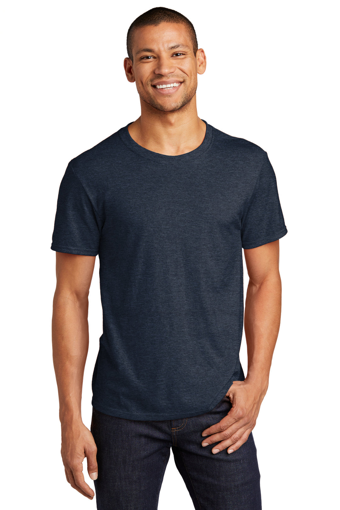 Front View of IndigoHtr Jerzees Premium Blend Ring Spun T-Shirt 560M