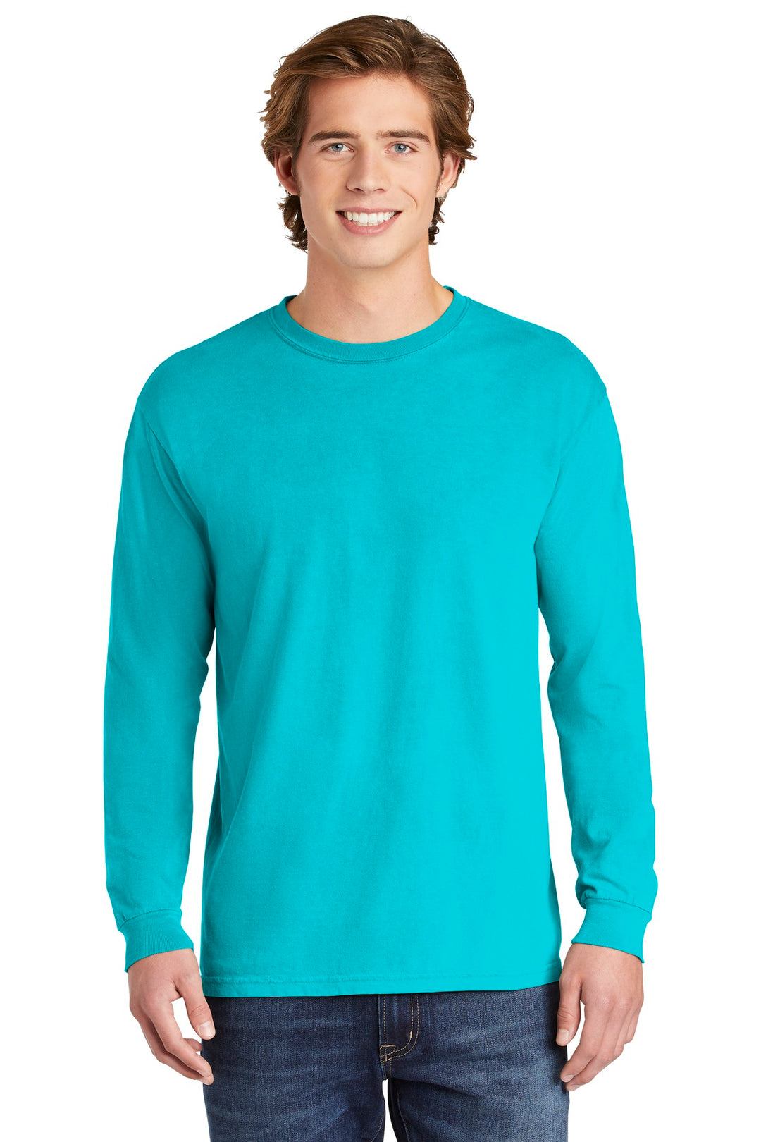 Front View of Lagoon COMFORT COLORS Heavyweight Ring Spun Long Sleeve Tee. 6014
