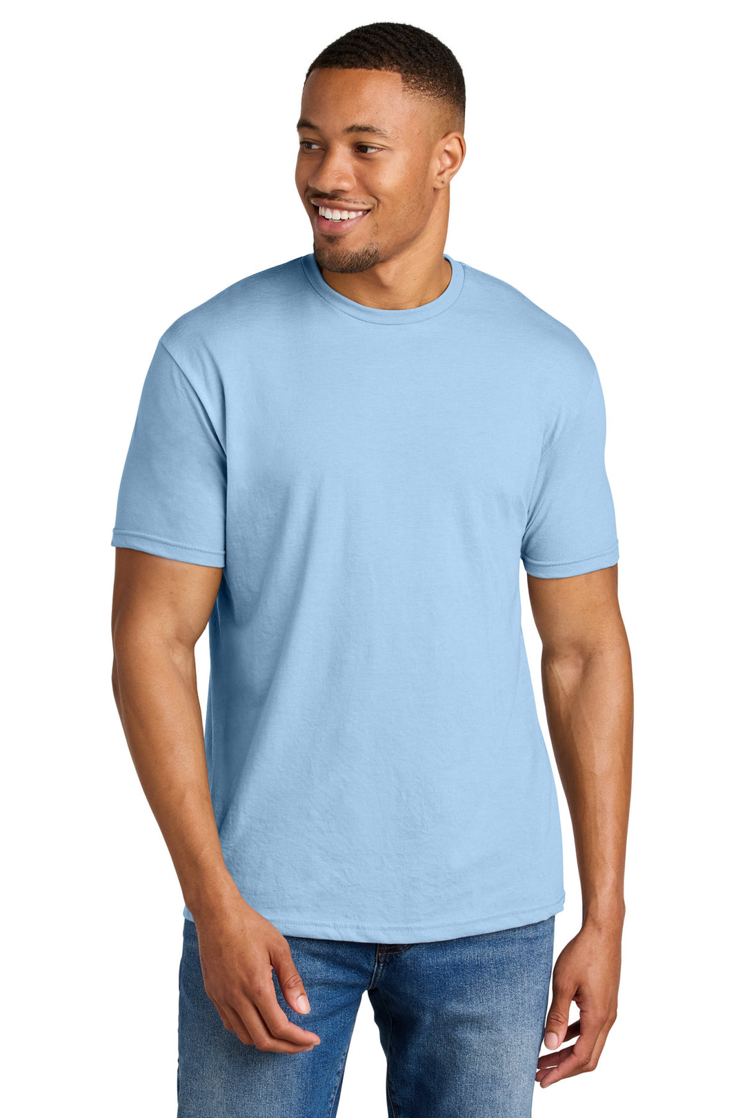 Front View of LightBlMst Gildan Softstyle CVC Tee 64000CVC