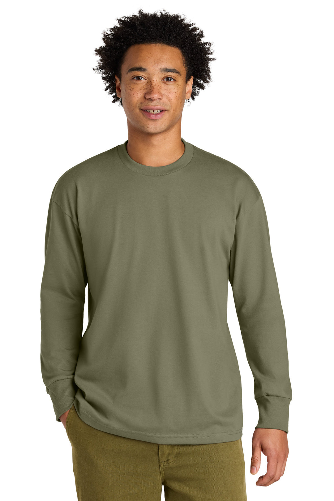 Front View of LightOlive Next Level Apparel Heavyweight Long Sleeve Tee NL7211