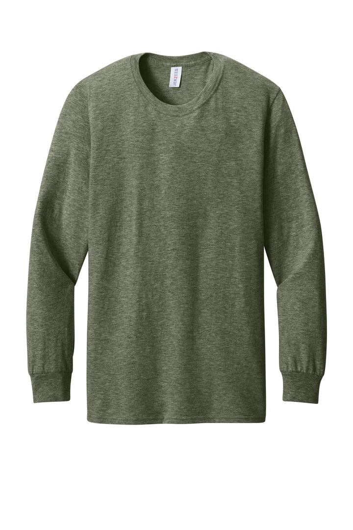 Front View of MilGrnHtr Jerzees Premium Blend Ring Spun Long Sleeve T-Shirt 560LS
