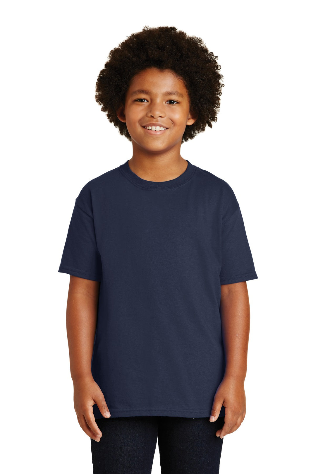 Front View of Navy Gildan - Youth Ultra Cotton 100% US Cotton T-Shirt. 2000B