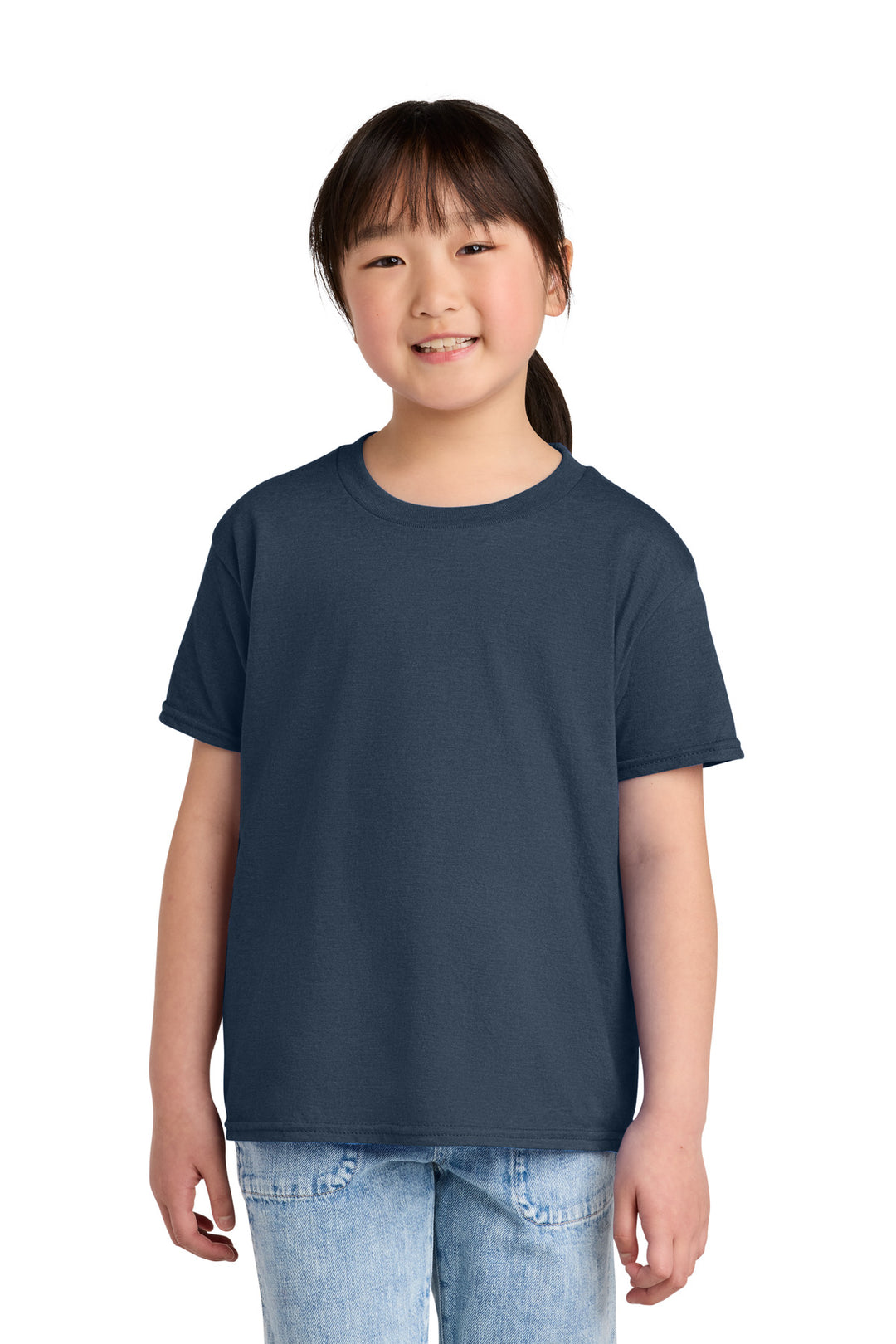 Front View of NavyMist Gildan Youth Softstyle CVC Tee 64000BCVC